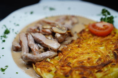 Close-up of meal served in plate