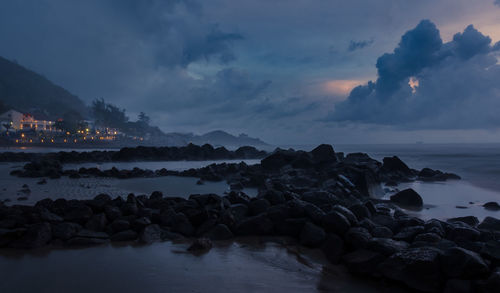 Scenic view of sea against sky at sunset