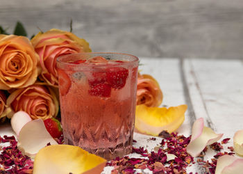 Close-up of roses on table