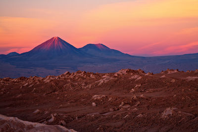 Scenic view of desert against sky during sunset