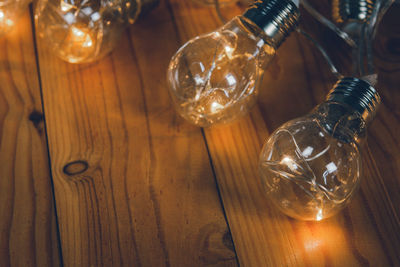 Close-up of light bulb on table