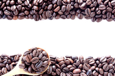 Close-up of coffee beans against white background