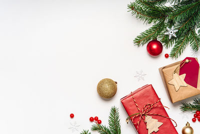 Christmas decorations on white background