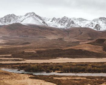 Scenic view of snowcapped mountains against sky