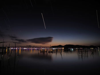 Scenic view of sea against sky at night