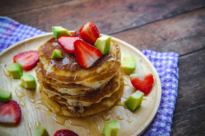 High angle view of breakfast served on table