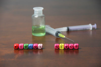 Close-up of toys on table