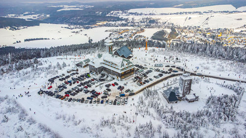 High angle view of snow covered landscape