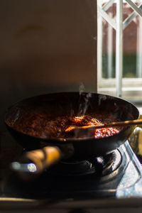 Close-up of fire in kitchen