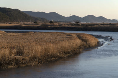 Scenic view of lake against sky