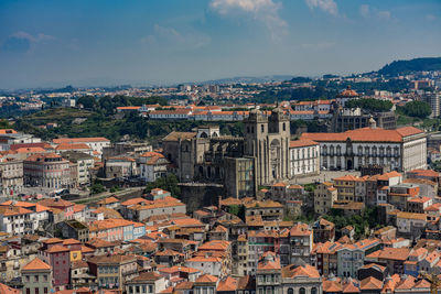 High angle view of townscape against sky