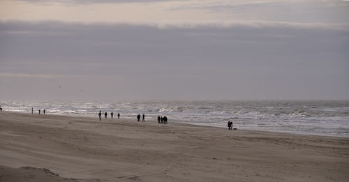 Group of people on beach against sky