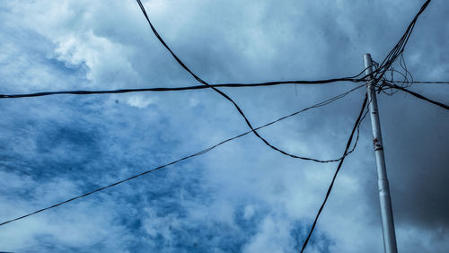 Low angle view of power lines against sky
