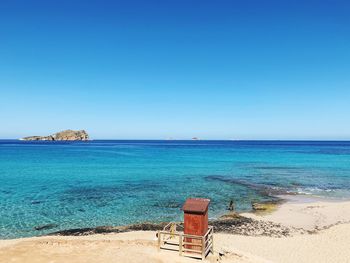 Scenic view of sea against clear blue sky