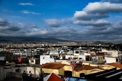 High angle view of townscape against sky
