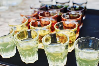 High angle view of drink on table