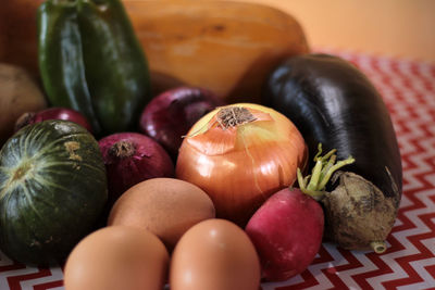 High angle view of fruits and vegetables