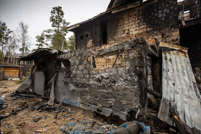 Houses that burned down after being hit by rockets, mines. irpin, bucha, gostomel.