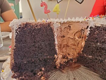 Close-up of chocolate cake for sale