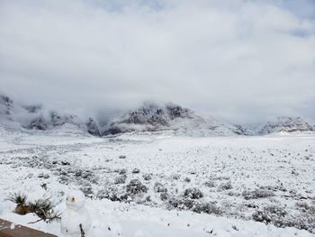 Scenic view of snow covered field against sky