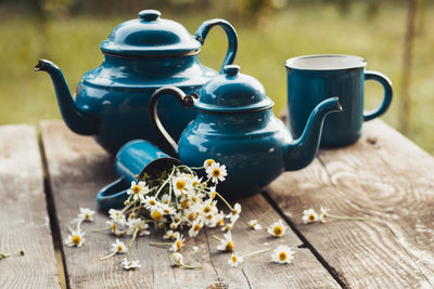 Close-up of tea cup on table