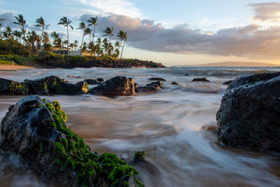 Scenic view of sea against sky during sunset