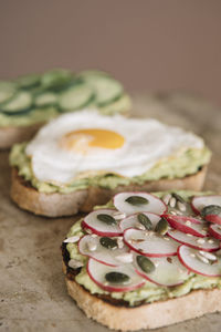 Close-up of breakfast served on table