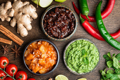 High angle view of food on table