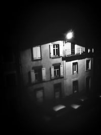 High angle view of illuminated building at night