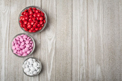 High angle view of strawberries in bowl