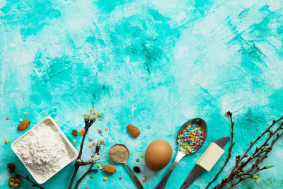 High angle view of food on table at swimming pool