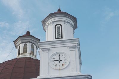 Low angle view of clock tower against sky