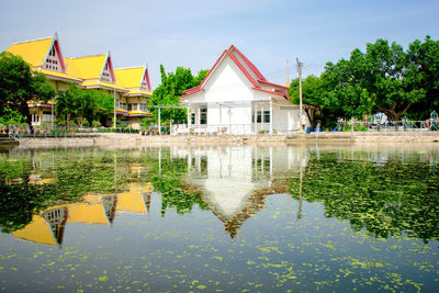 Reflection of building in lake