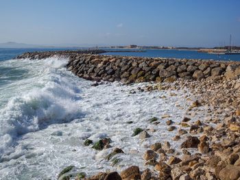 Scenic view of sea against clear sky