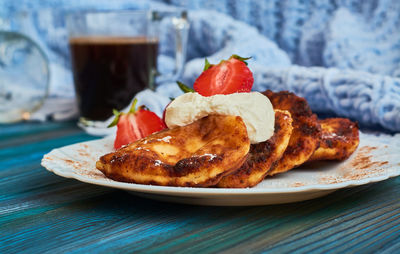 Close-up of breakfast on table