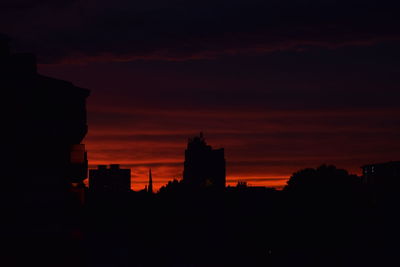 Silhouette of buildings at sunset