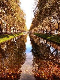 Reflection of trees in lake against sky during autumn