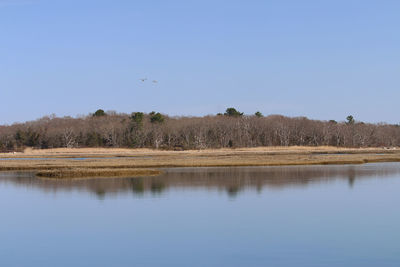 Scenic view of lake against clear sky