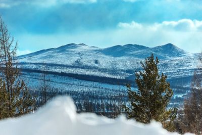 Scenic view of snowcapped mountains against sky