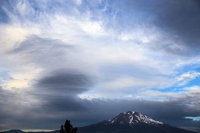 Scenic view of mountains against cloudy sky