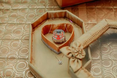 High angle view of food on table at home