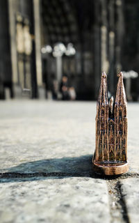 Close-up of cologne cathedral model on street