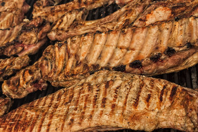 Full frame shot of meat on barbecue
