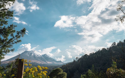 Scenic view of mountains against cloudy sky