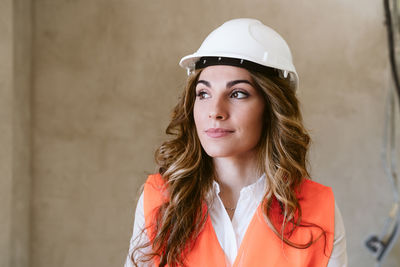 Professional confident architect woman in construction site. home renovation