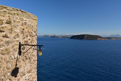 Scenic view of sea against clear blue sky