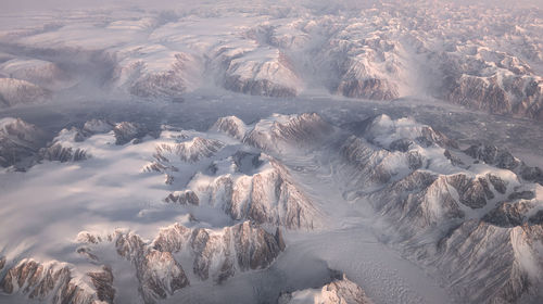 Aerial view of snow covered landscape