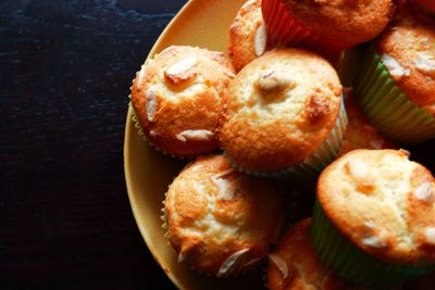 High angle view of muffins on table