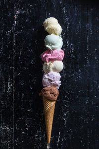 Close-up of ice cream against black wall