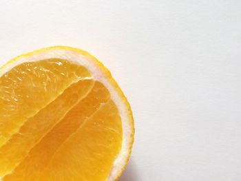 Close-up of orange slice against white background